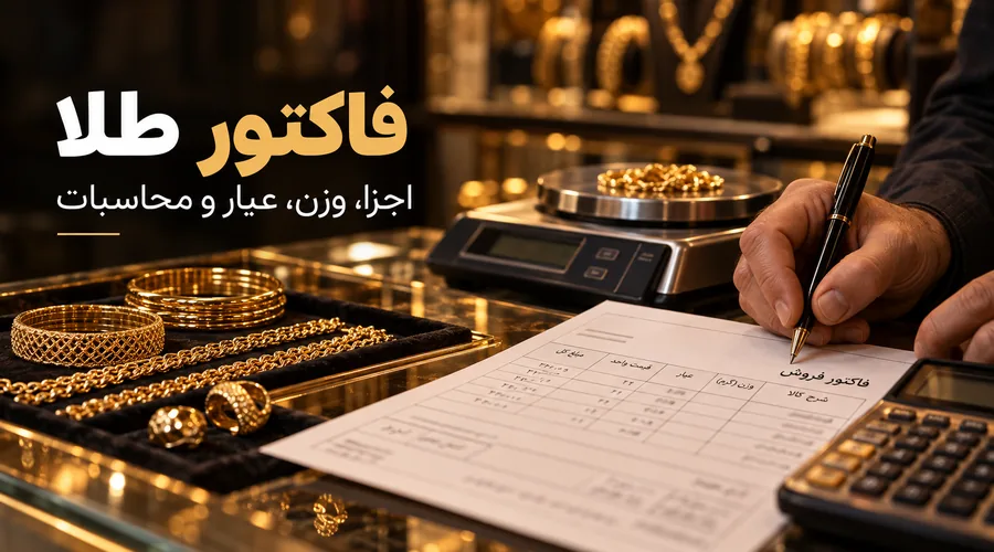 فاکتور طلا شامل وزن عیار و محاسبات فروشندگی طلا